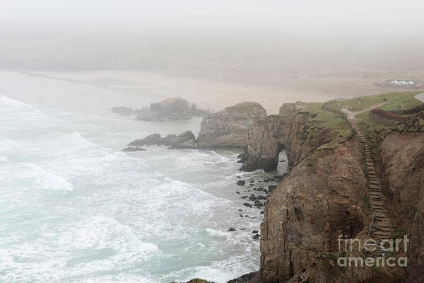 Perranporth Poster featuring the photograph A Misty Day at Perranporth Cornwall by Terri Waters