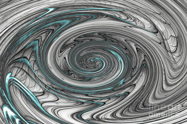 Swirl; Twirls; Gray; Turquoise; Concrete; Horizontal; Abstract; Poster featuring the digital art A Touch of Turquoise by Tina Uihlein