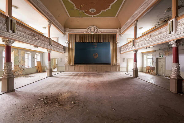 Abandoned Poster featuring the photograph Abandoned Ballroom with Pillars by Roman Robroek