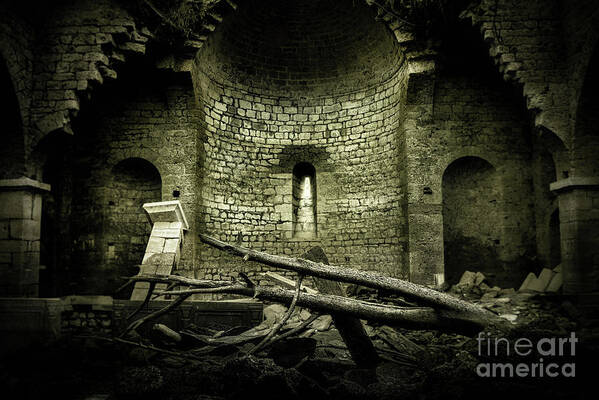 Church Poster featuring the photograph Abandoned church in ruins by Mendelex Photography