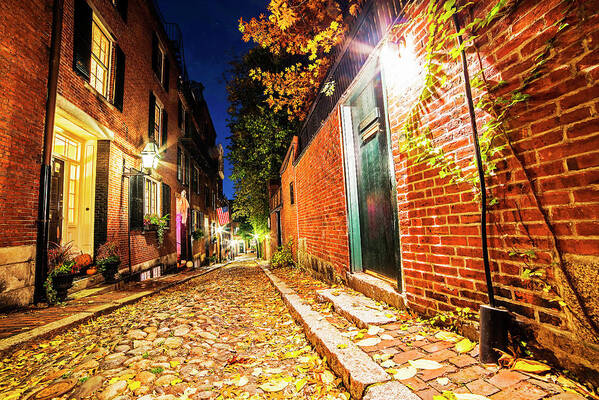 Boston Poster featuring the photograph Acorn Street Autumn Boston Mass by Toby McGuire