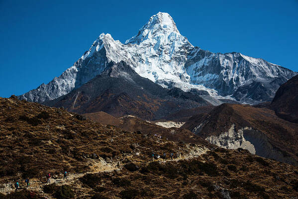 Ama Poster featuring the photograph Ama Dablam Hikers by Owen Weber
