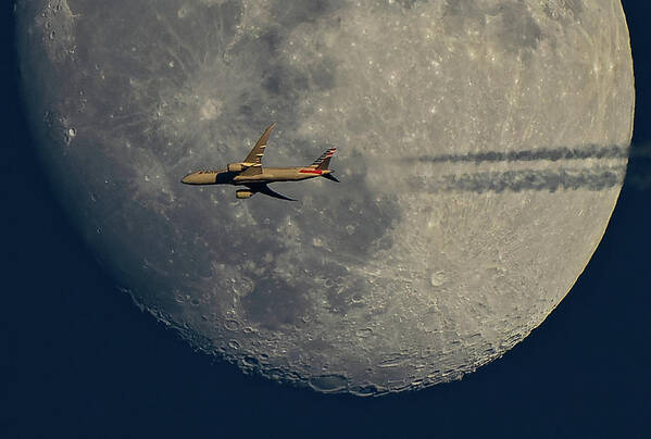 Moon Poster featuring the photograph American Airlines Moon Flight by William Jobes