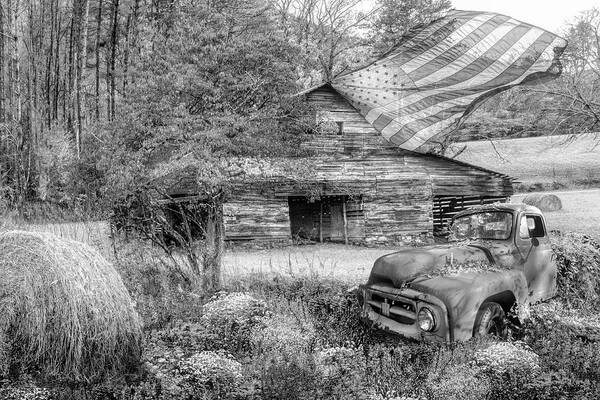 Truck Poster featuring the photograph American Country Farm Black and White by Debra and Dave Vanderlaan