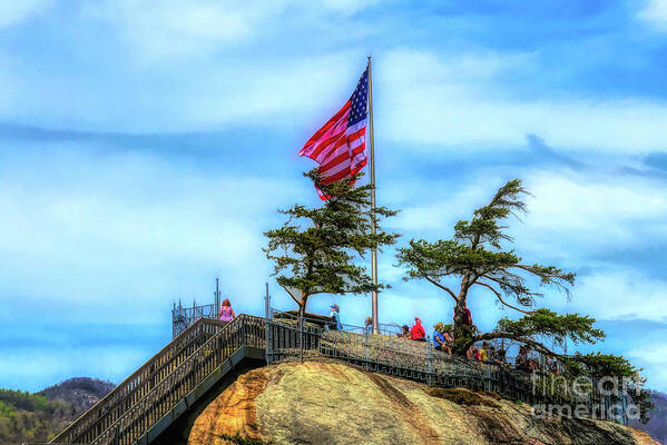 Chimney Rock Poster featuring the digital art American Flag at Chimney Rock by Amy Dundon