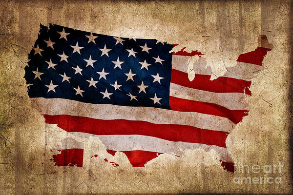 Us Poster featuring the photograph American flag textured map by Delphimages Flag Creations