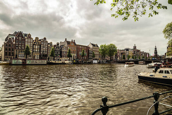 Amstel Poster featuring the photograph Amsterdam cityscape with Amstel river by Fabiano Di Paolo