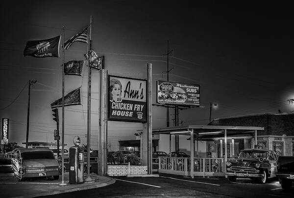 Ann's Poster featuring the photograph Ann's Chicken Fry House B/W by Micah Offman