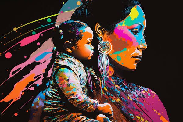 American Indians Poster featuring the digital art Apache Mother and Child by Peter Farago