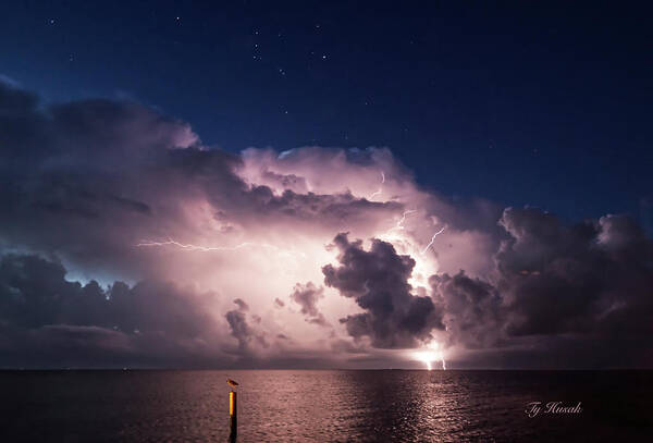 Lightning Poster featuring the photograph Lightning over Aransas Bay by Ty Husak