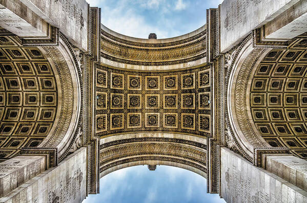 Arc De Triomphe Poster featuring the photograph Arc de Triomphe in Paris France Seen from Below by Alexios Ntounas