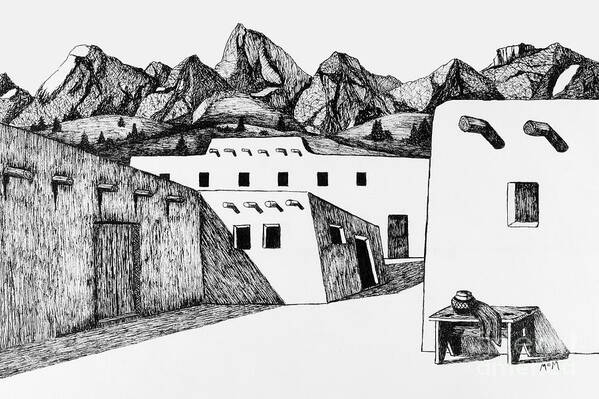 Navajo Pueblo Poster featuring the drawing Arizonia Pueblo by Garry McMichael