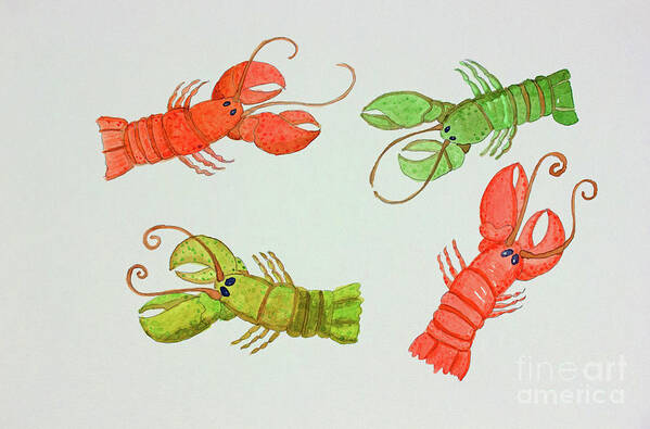 Atlantic Lobsters A Pen & Ink Watercolor Painting By Norma Appleton Poster featuring the painting Atlantic Lobsters by Norma Appleton