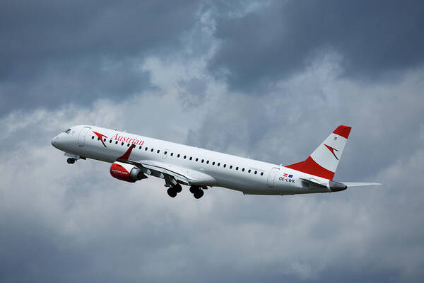 Airplanes Poster featuring the photograph Austrian Airlines taking off by Ian Middleton