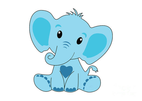 Baby Poster featuring the digital art Baby, Elephant, Blue, Baby Shower, Gift, Nursery Decor, by David Millenheft