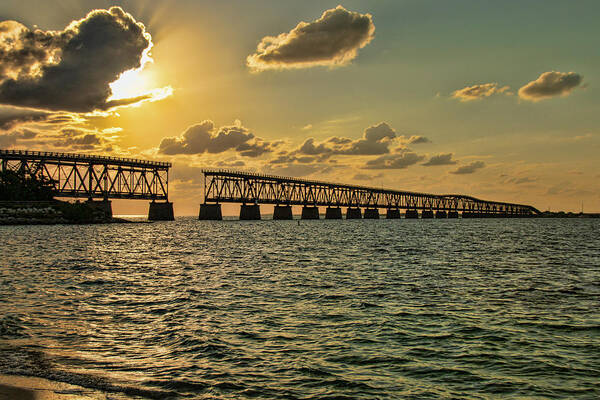 Abandoned Poster featuring the photograph Bahia Honda Bridge At Sunset by Kristia Adams