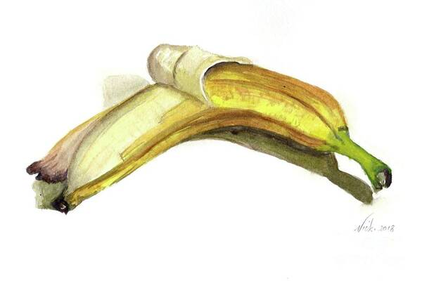 Peeled Banana Poster featuring the painting Peeled Banana by Vicki B Littell