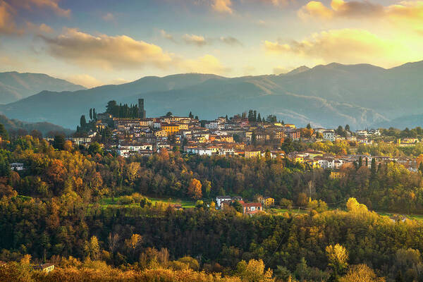 Barga Poster featuring the photograph Barga village in autumn. Garfagnana, Tuscany by Stefano Orazzini