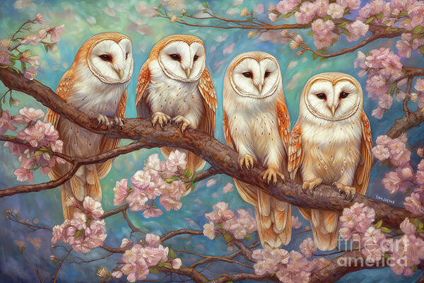 Barn Owls Poster featuring the painting Barn Owl Bliss by Tina LeCour