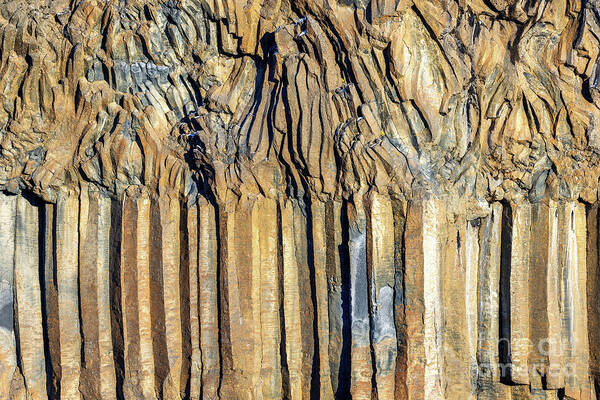 Abstract Poster featuring the photograph Basalt columns at Aldeyjarfoss waterfall, Iceland. The columns w by Jane Rix