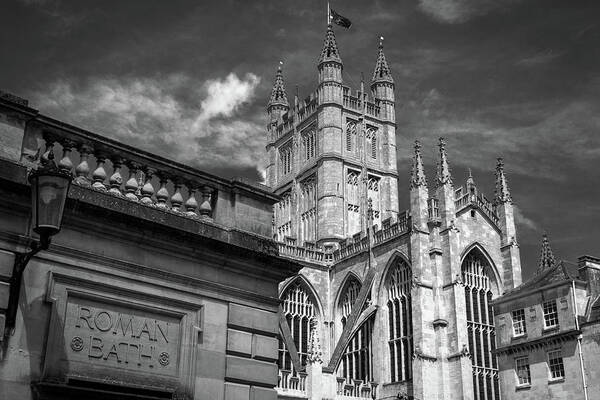 Bath Poster featuring the photograph Bath Abbey and Roman Baths sign by Seeables Visual Arts