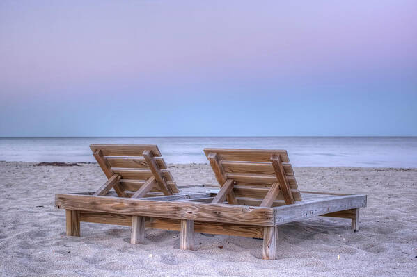 Beach Poster featuring the photograph Beach Chairs at Sunset by Carolyn Hutchins