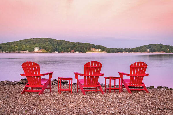 Three Chairs On The Beach Poster featuring the photograph Beach Chairs by GLENN Mohs