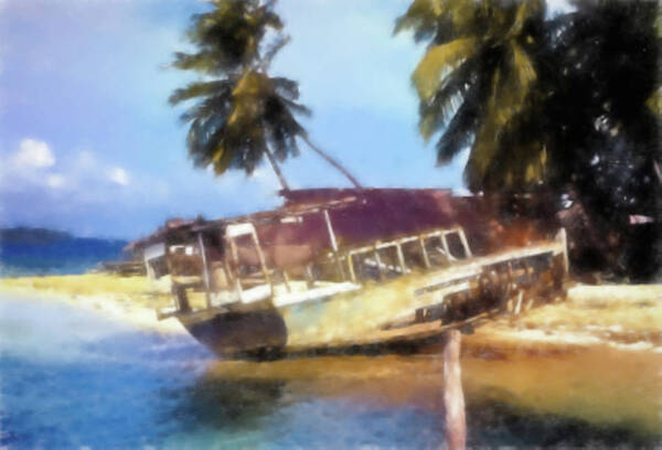 Beached Boat Poster featuring the photograph Beached Ship Wreck by Cathy Anderson