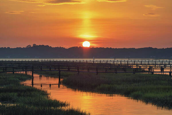 Beaufort Poster featuring the photograph Beaufort South Carolina Sunrise Over the Marshland and Docks by Kim Seng