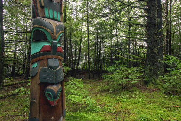 Brown Poster featuring the photograph Beautiful Totem Pole in Sitka National Historical Park by Robert J Wagner