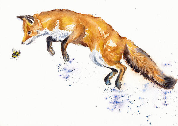 Fox Poster featuring the painting Bee Adventurous - Red Fox by Debra Hall