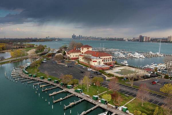 Detroit Poster featuring the photograph Belle Isle and the Detroit Yacht Club DJI_0557 by Michael Thomas