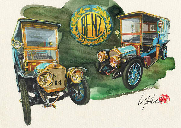 Benz Poster featuring the painting Benz 1910 by Yoshiharu Miyakawa