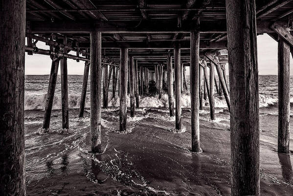 Best Maine Photos Poster featuring the photograph Black and White Under the Boardwalk - Old Orchard Beach in Maine by Mitchell R Grosky