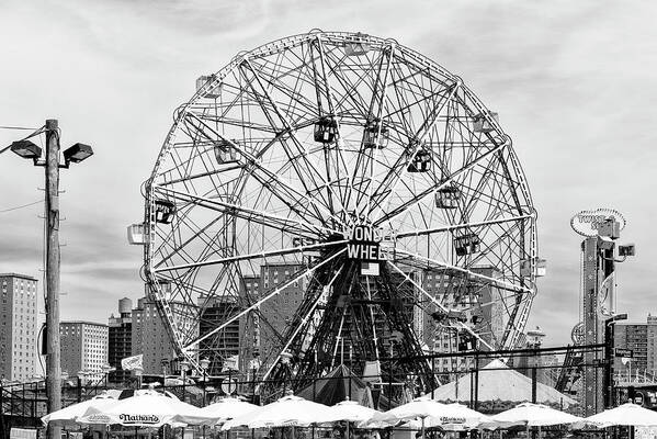 United States Poster featuring the photograph Black Manhattan Series - Coney Island Wonder Wheel by Philippe HUGONNARD