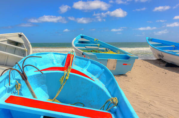 Trinidad Poster featuring the photograph Blue Boats by Nadia Sanowar