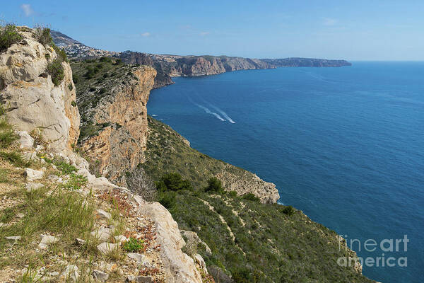 Mediterranean Sea Poster featuring the photograph Blue Mediterranean Sea and limestone cliffs by Adriana Mueller