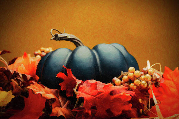 Autumn Poster featuring the digital art Blue Pumpkin and Autumn Foliage by SR Green