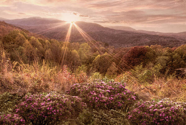 Boyds Poster featuring the photograph Blue Ridge Smoky Mountains Sunset Overlook Soft Colors by Debra and Dave Vanderlaan