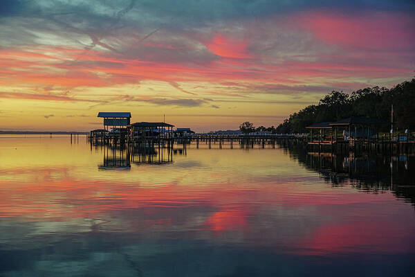 Boat House Poster featuring the photograph Boat House Sunrise by Randall Allen