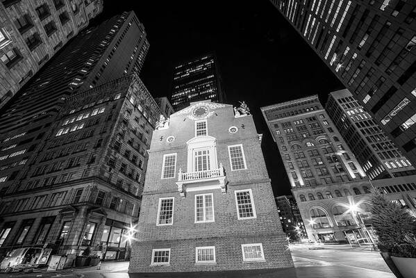 Boston Poster featuring the photograph Boston Old State House Boston MA Street Lights Black and White by Toby McGuire