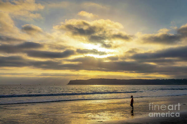 Coronado Poster featuring the photograph Boy on Coronado beach at sunset, San Diego by Delphimages Photo Creations