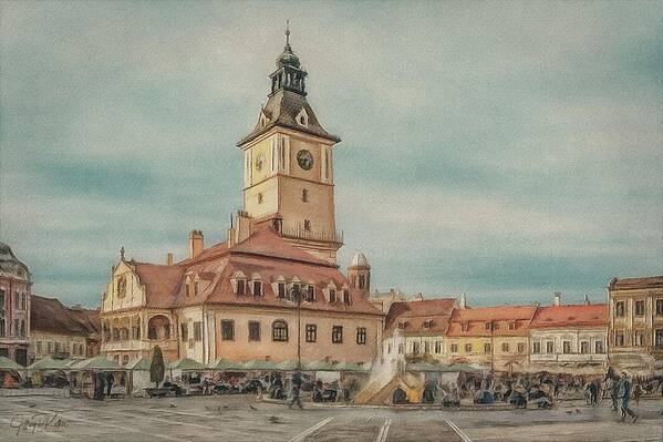 Romania Poster featuring the painting Brasov Council Square 3 by Jeffrey Kolker