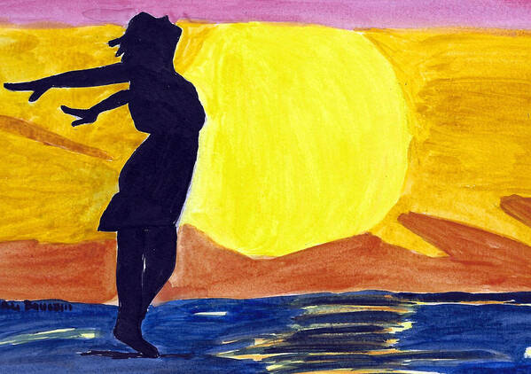 Girl Poster featuring the painting Breezes a Girl with Arms Outstretched Behind Her on the Beach by Ali Baucom