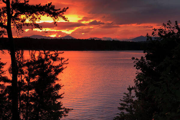 Nature Poster featuring the photograph Broad Bay Sunset - Ossipee Lake, New Hampshire by John Rowe