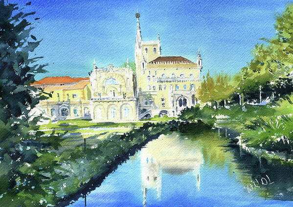 Portugal Poster featuring the painting Bussaco Palace in Portugal Painting by Dora Hathazi Mendes