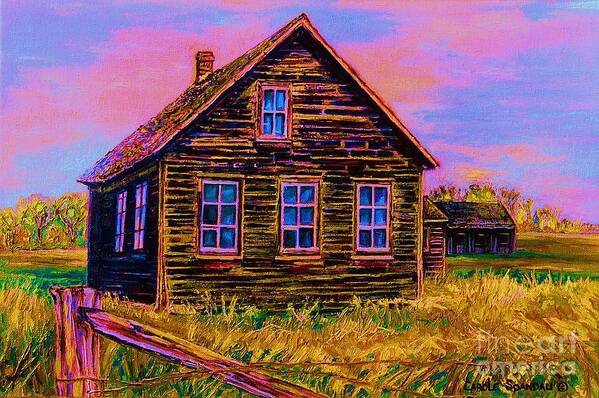 Canadian Art Poster featuring the painting Canadian Art Landscape Painting One Room School House Weathered Wood Barn Farm Scenes Carole Spandau by Carole Spandau