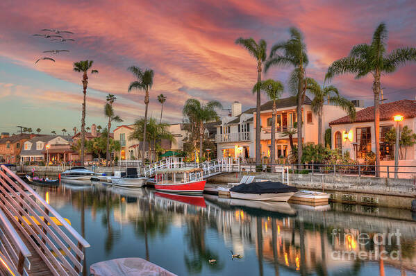 Naples Canal High Tide Sunset In Long Beach Poster featuring the photograph Canal High Tide Sunset by David Zanzinger