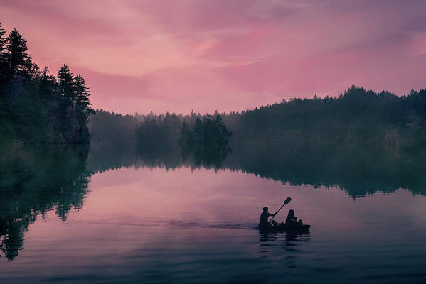 Lake Poster featuring the photograph Canoeing on the Thetis Lake by Naomi Maya