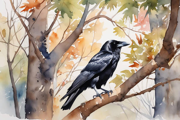 Bird Poster featuring the digital art Carrion Crow by Manjik Pictures